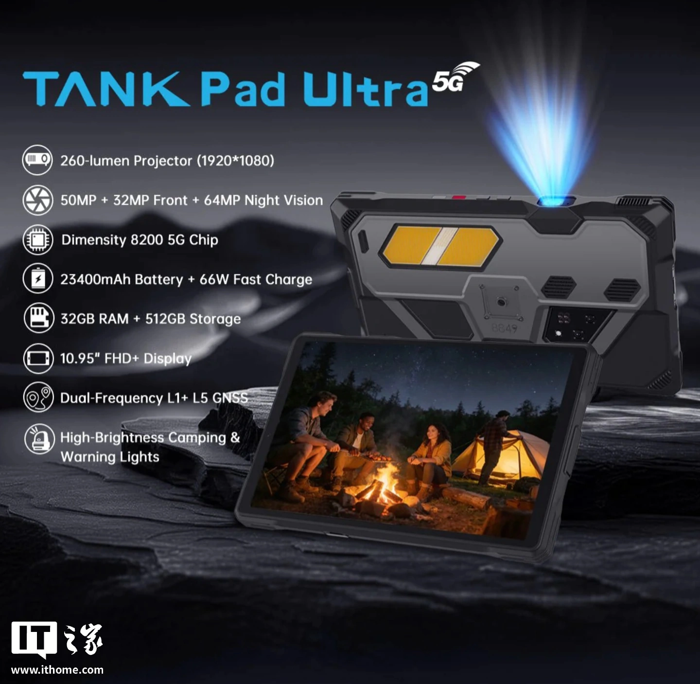 8849 推出 Tank Pad Ultra 平板电脑:内置 1080P 投影仪及夜视仪,599 美元起