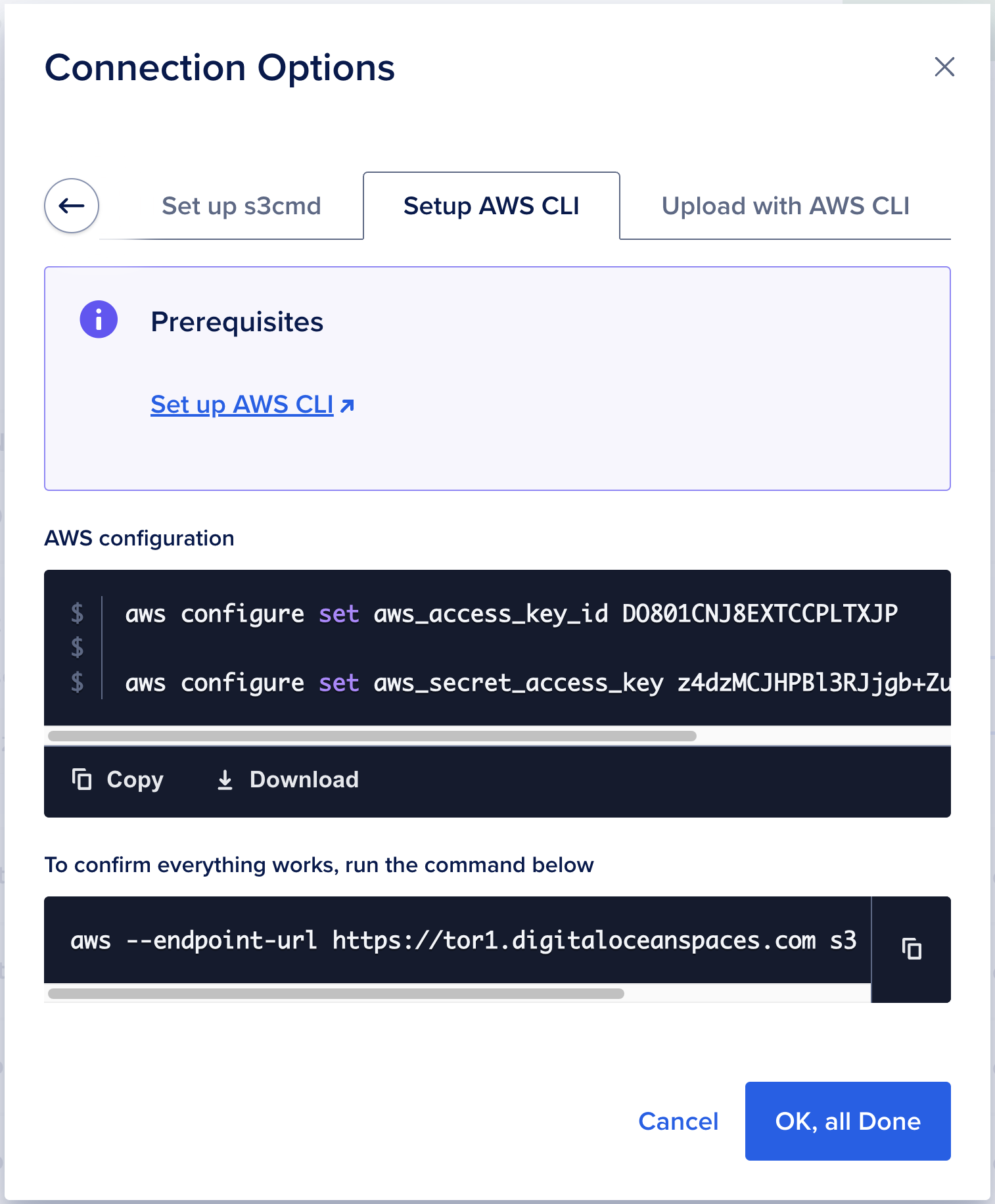 Spaces connection wizard
