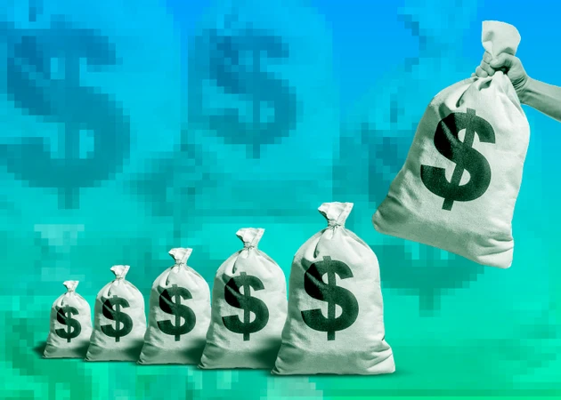Financial growth and wealth concept - Hand holding money bag