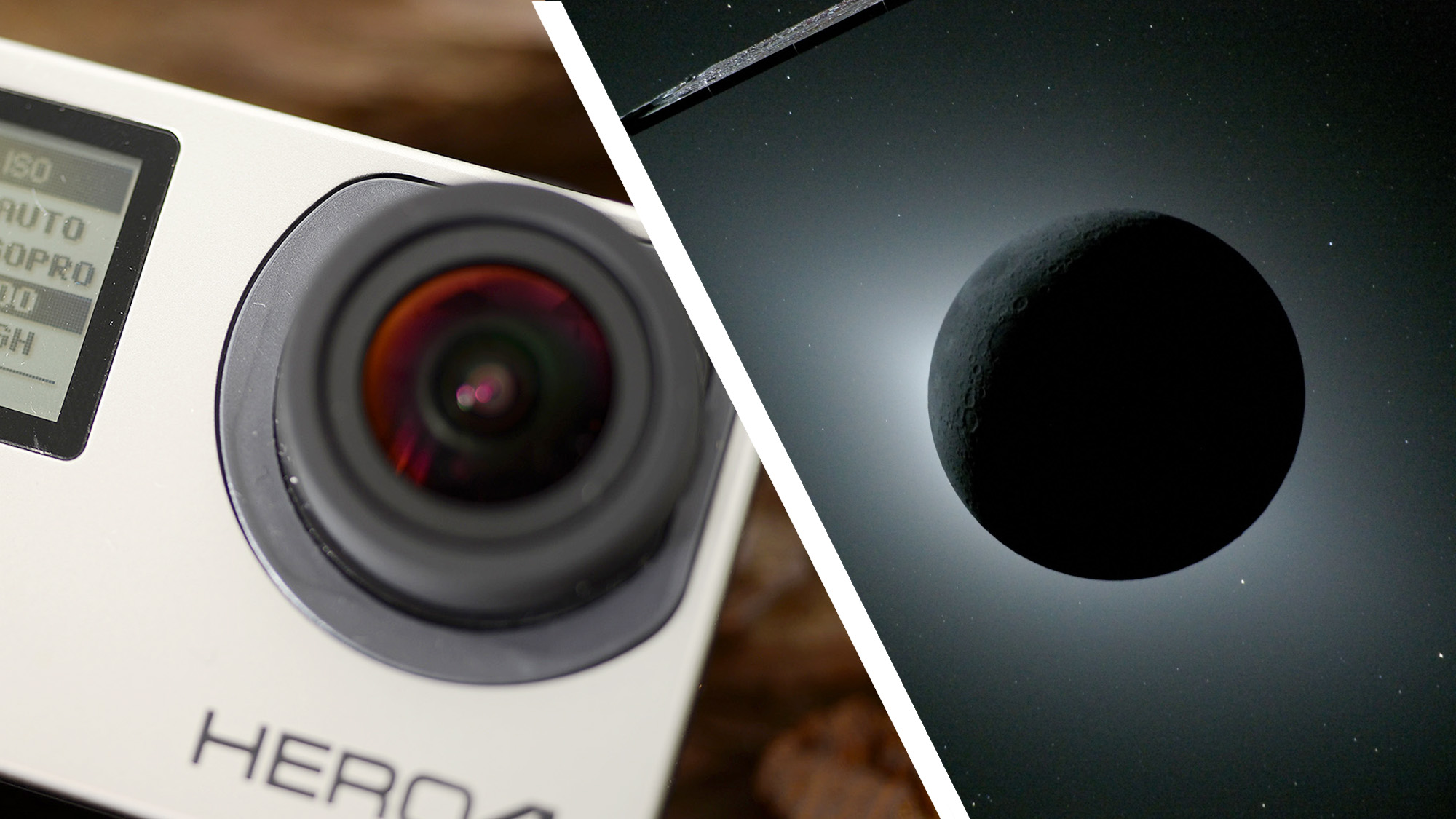 The GoPro Hero4 Black action camera / the lunar eclipse from the far side of the moon taken from the Artemis II 