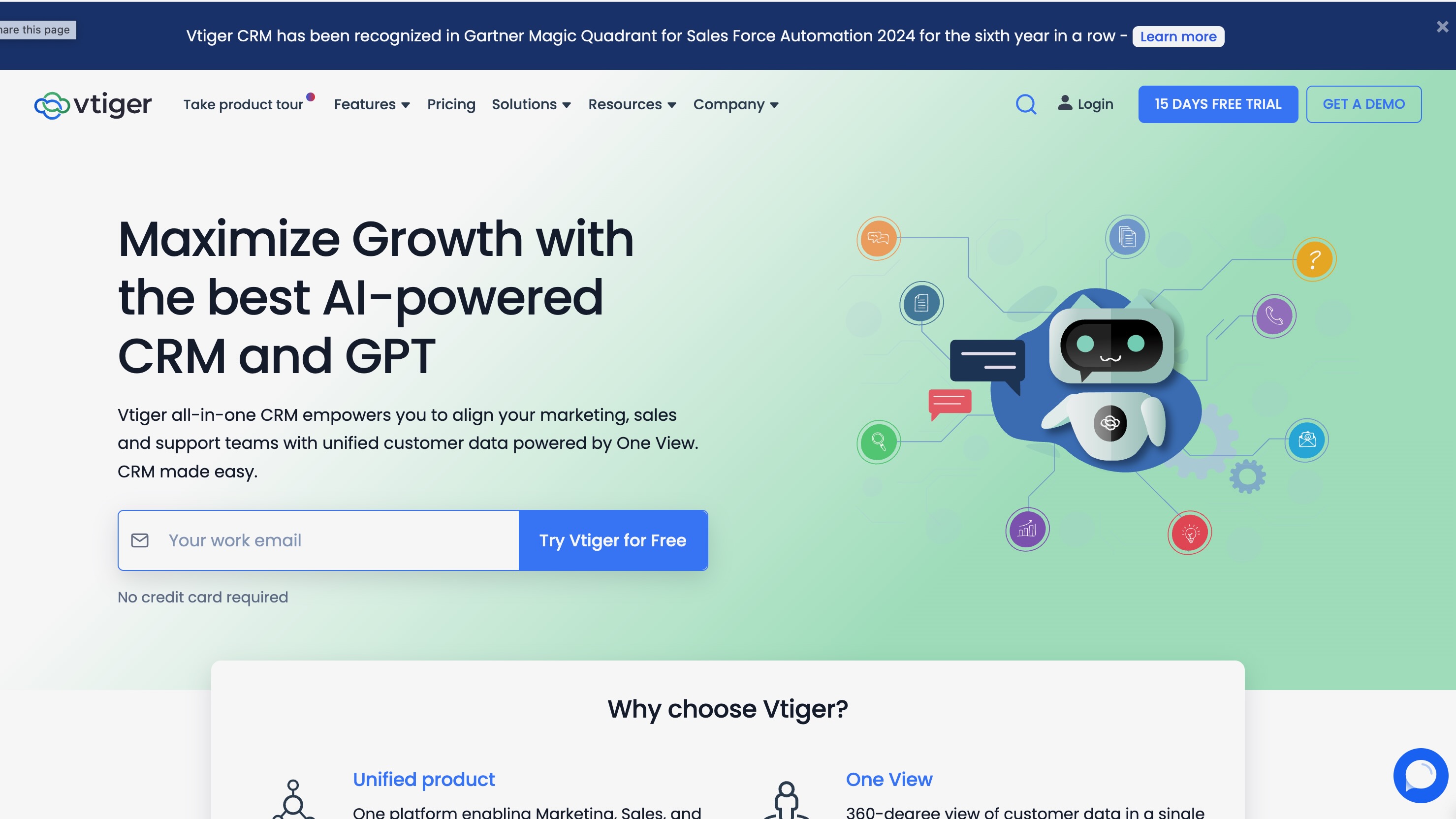 Vtiger home page