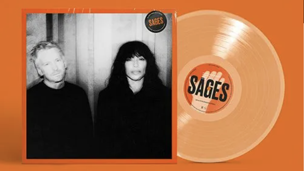 Loreen and &Oacute;lafur Arnalds on an album cover SAGES, with orange background