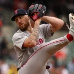 BALTIMORE, MD - APRIL 25: Garrett Crochet #35 of the Boston Red Sox pitches against the Baltimore Orioles during the first inning at Oriole Park at Camden Yards on April 25, 2026 in Baltimore, Maryland.