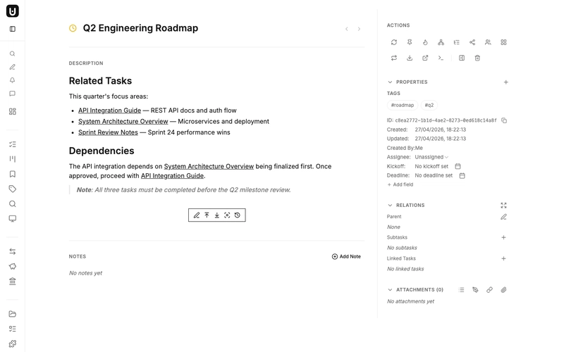 Rendered entity links in a task description