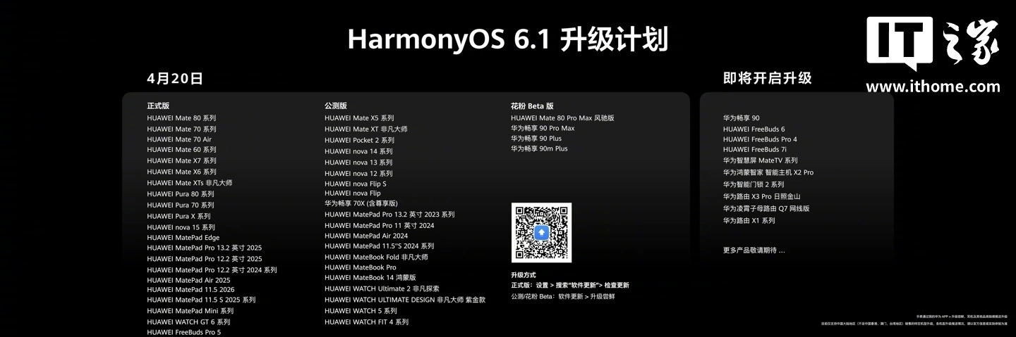 华为畅享 90 Plus / Mate 80 Pro Max 风驰版手机开启 HarmonyOS 6.1 花粉 Beta 版招募