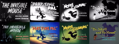Top: William Hanna and Joseph Barbera’s 1940s Tom & Jerry title cards. Bottom: Colour versions released in 1957. © Warner Bros. Entertainment Inc.