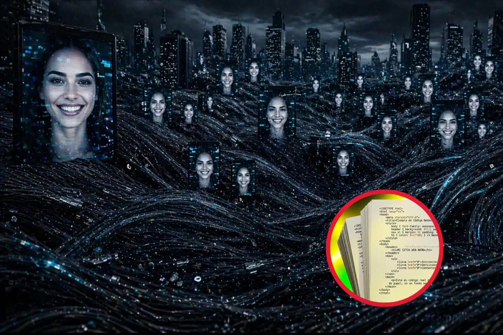 El "AI slop" inunda los motores de búsqueda, dificultando la distinción entre información útil y ruido generado automáticamente. Foto: Nano Banana / Scruzcampillo.