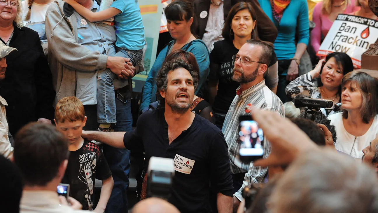 Actor Mark Ruffalo speaks during the New Yorkers Against Fracking: An Urgent Call to Action rally on the Million Dollar Staircase in the Capitol Tuesday, May 15, 2012 Albany, N.Y.