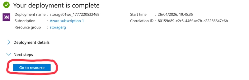Deploying storage account