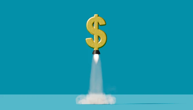 Financial Lift-Off - Dollar Symbol Rocket Launching with Exhaust and Smoke