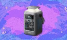 anker solix c300 dc power bank station against a purple patterned background