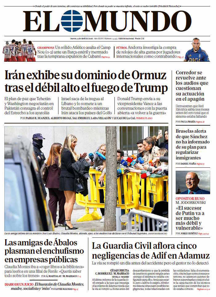 Portada de EL MUNDO del jueves 9 de abril de 2026