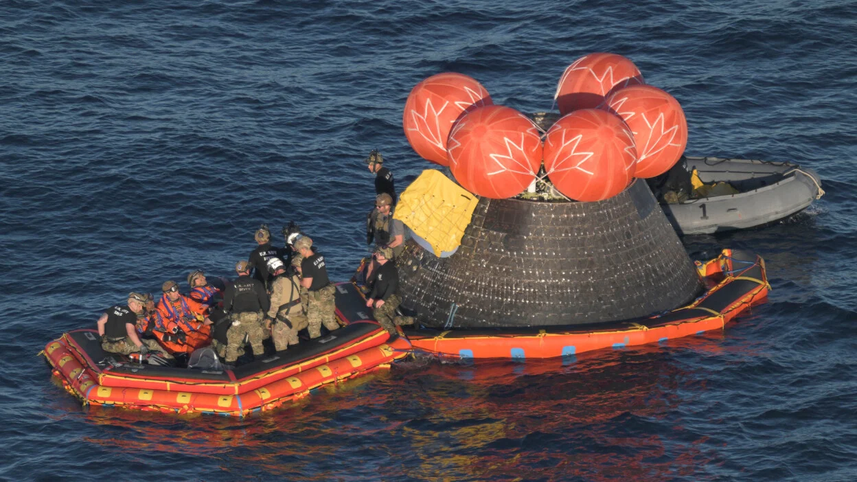 Recovering the Artemis II crew from the Orion capsule in the Pacific Ocean