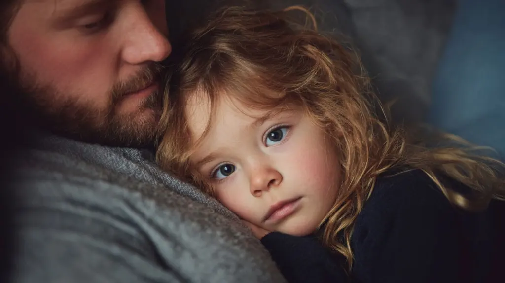 Niña recostada con su padre