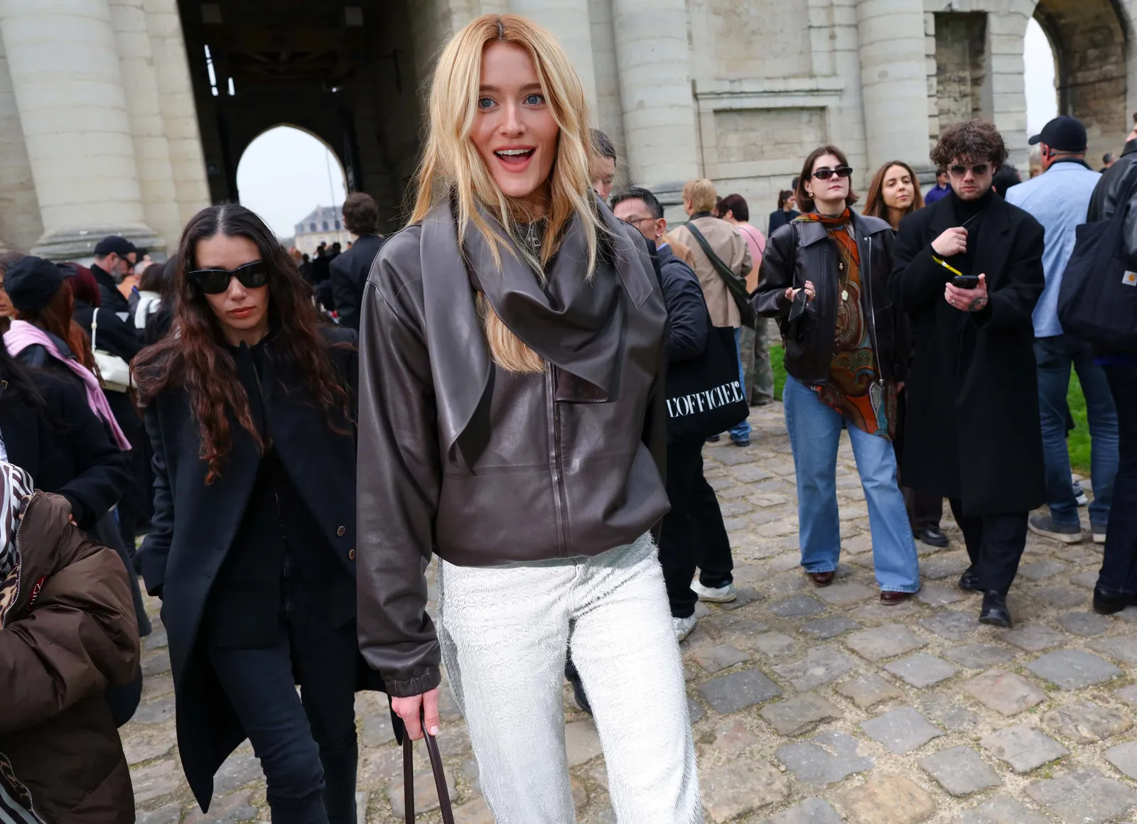 Image may contain Natascha McElhone PenEk Ratanaruang Monica Ramon Clothing Coat Jacket Pants Blonde and Hair