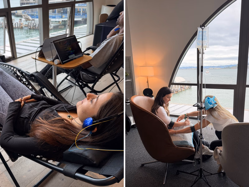 photo composite of Tess Martinelli at biohacking event