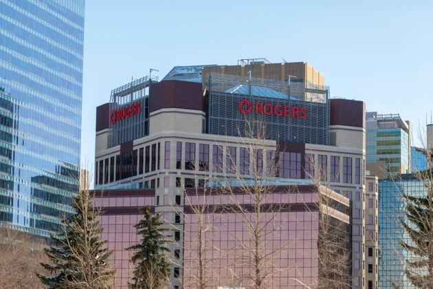 Exterior view of the Rogers office building in the downtown city center on a clear winter day.