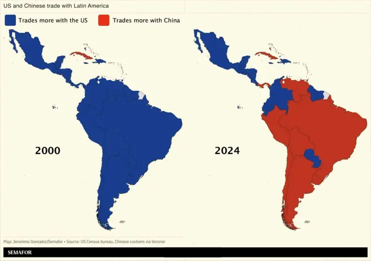 A map showing Chinese vs US trade with LatAm.