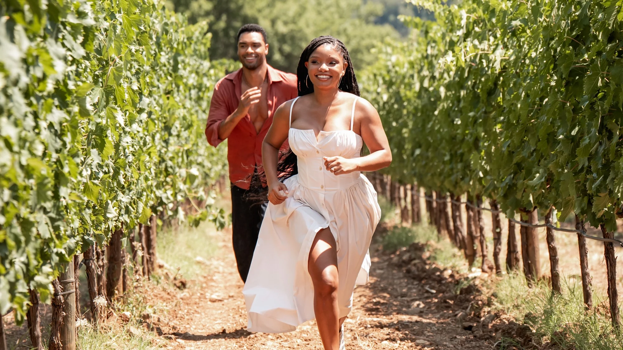 Regé-Jean Page and Halle Bailey in "You, Me & Tuscany."