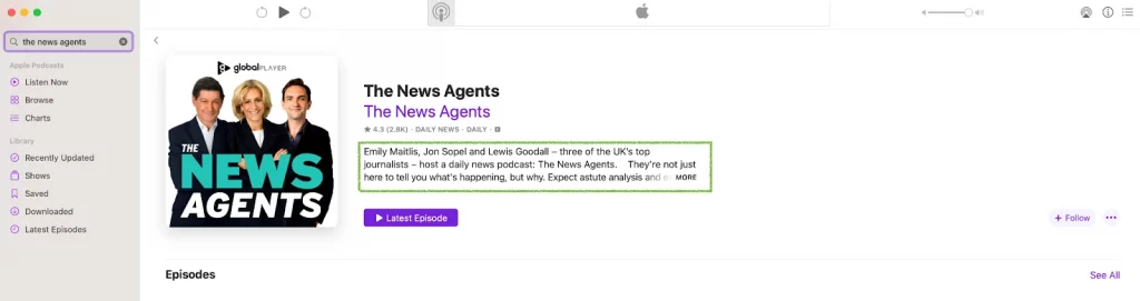 The News Agents podcast description on Apple Podcasts