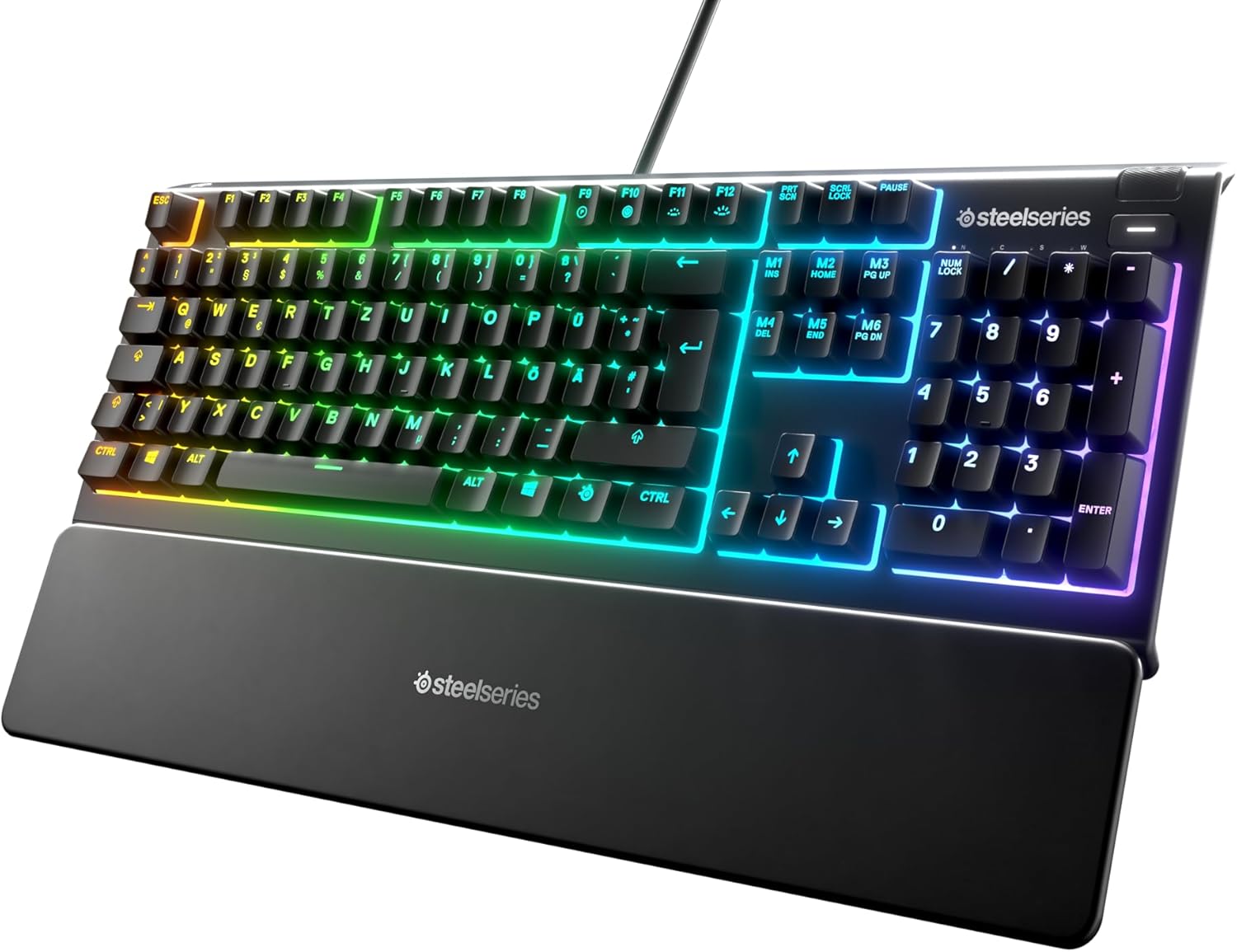 Steelseries Apex 3 - Gaming Keyboard - Silent Gaming Keyboard - 10-Zone Rgb Illumination - Ip32 Water & Dust Resistant - Premium Magnetic Wrist Rest - English Qwerty Layout , Black