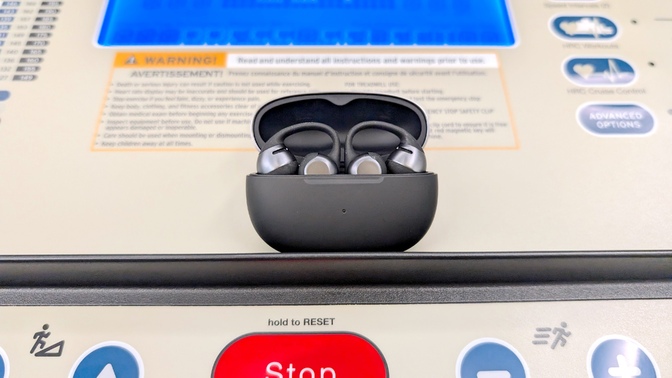 shokz opendots one on a treadmill