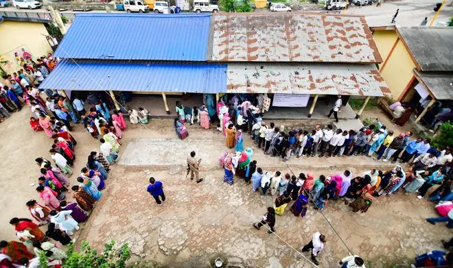 Voters queue up as they wait to cast their votes at the polling station during the Assam Assembly Elections 2026 in Guwahati on Thursday Voters queue up as they wait to cast their votes at the polling station during the Assam Assembly Elections 2026 in Guwahati on Thursday