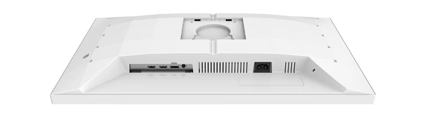 飞利浦发布 27M2N5201P 游戏显示器:原生 240Hz 高刷、1ms 响应 The back view of a white monitor showing various input ports including two HDMI ports, one DisplayPort, and a power connector.