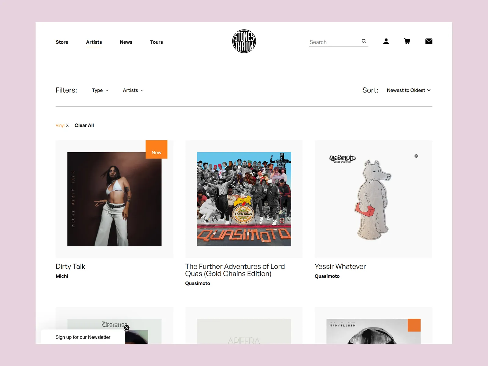 Screenshot of Stones Throw a website to purchase vinyl records