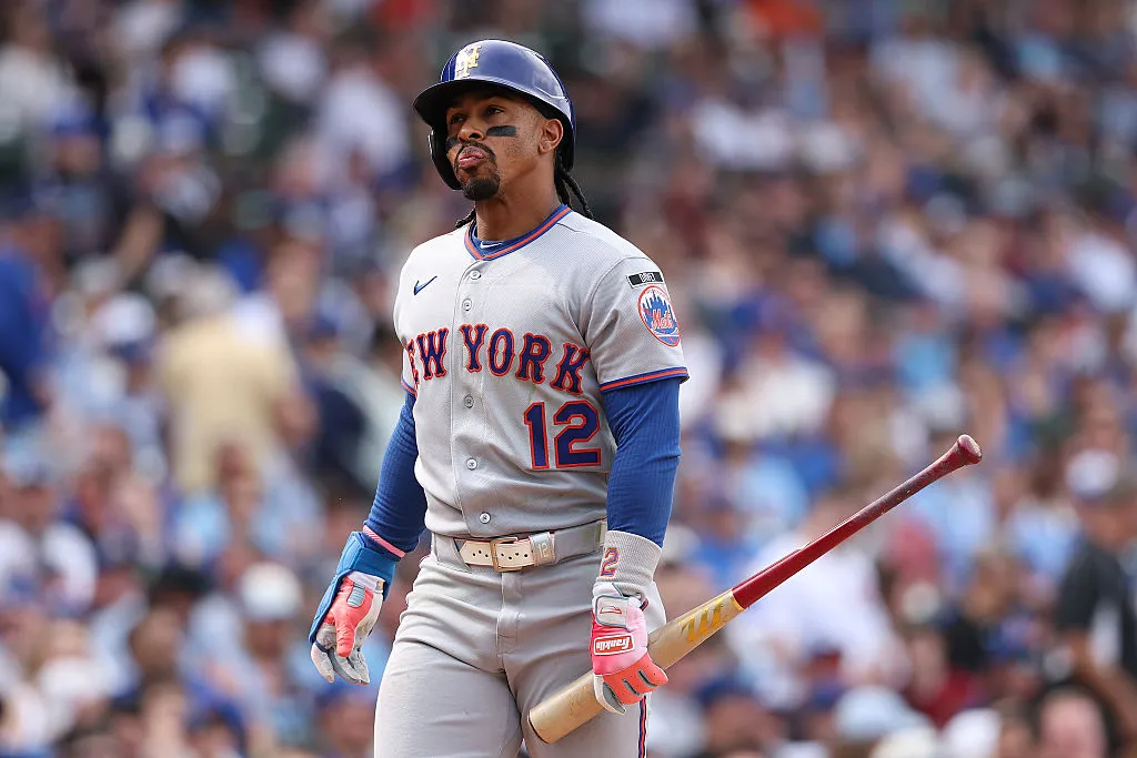 CHICAGO, ILLINOIS - APRIL 17: Francisco Lindor #12 of the New York Mets at bat against the Chicago Cubs at Wrigley Field on April 17, 2026 in Chicago, Illinois. (Photo by Michael Reaves/Getty Images)