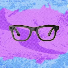 Ray-Ban Meta (Gen 1) Smart AI Glasses against a colorful background. 