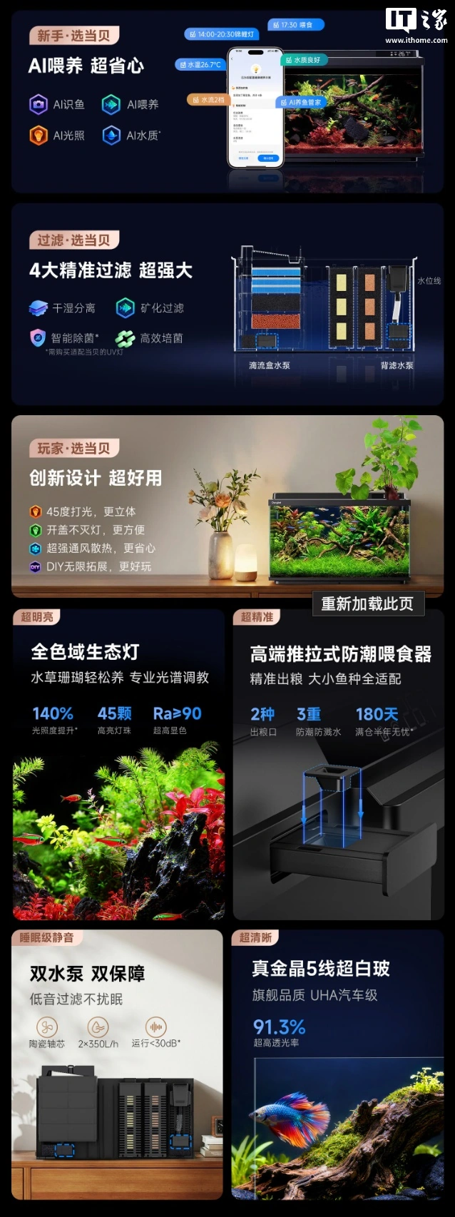 当贝智能鱼缸 2S Ultra 上架:支持“AI 养鱼”功能、提供全色域生态灯,599 元