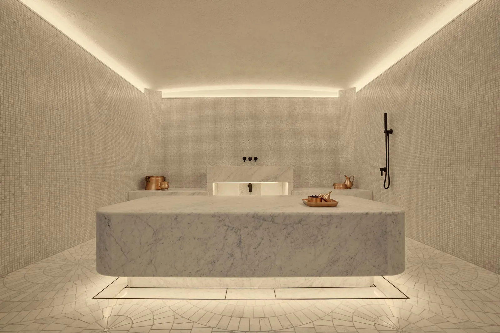 Image may contain Floor Bathing Bathtub Person Tub Altar Architecture Building Church Prayer and Indoors