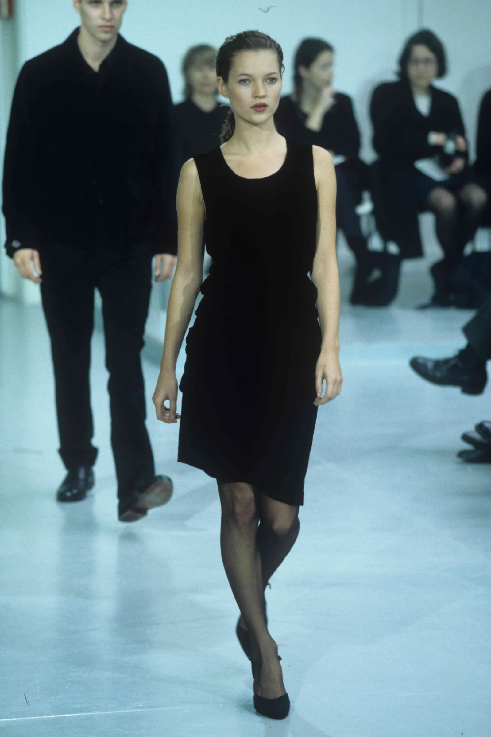 Image may contain Kate Moss Mathias Lauridsen Adult Person Fashion Clothing Footwear Shoe Dress Coat and Face