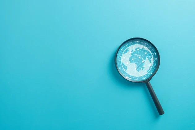 Magnifying Glass with Digital Global Network Connection