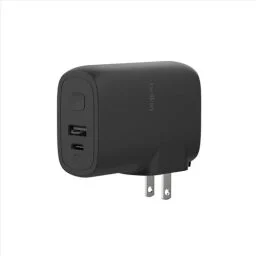 Belkin BoostCharge Hybrid Wall Charger 25W + Power Bank 5K, 2-in-1 Portable Charger, Portable Battery Charger w/USB-C Port & USB-A Port - Travel-Friendly, Dual-Port Charging Device - Black