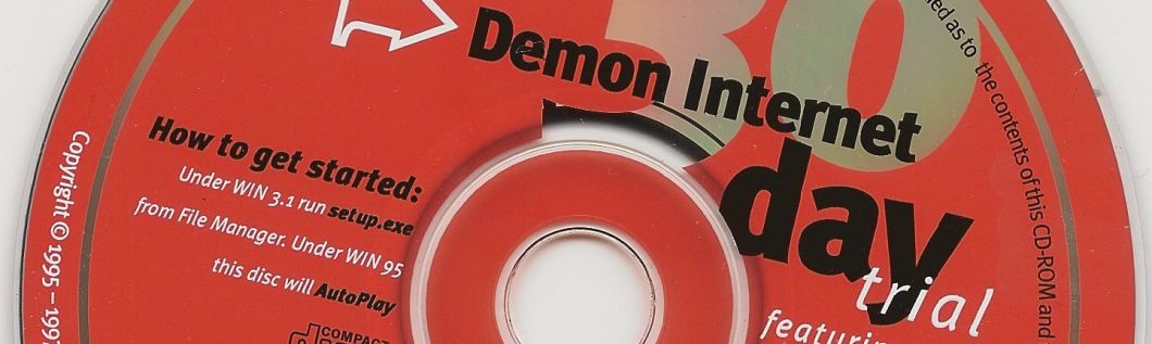 Part of a 1997 Demon Internet CD for installing a 30-day trial of internet access