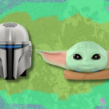 Star Wars Echo Dots on lime green and green abstract background
