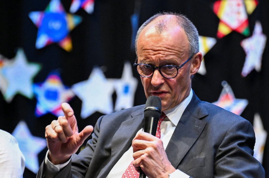 German Chancellor Friedrich Merz visits the Carolus-Magnus-Gymnasium, as part of the EU Project Day in Schools
