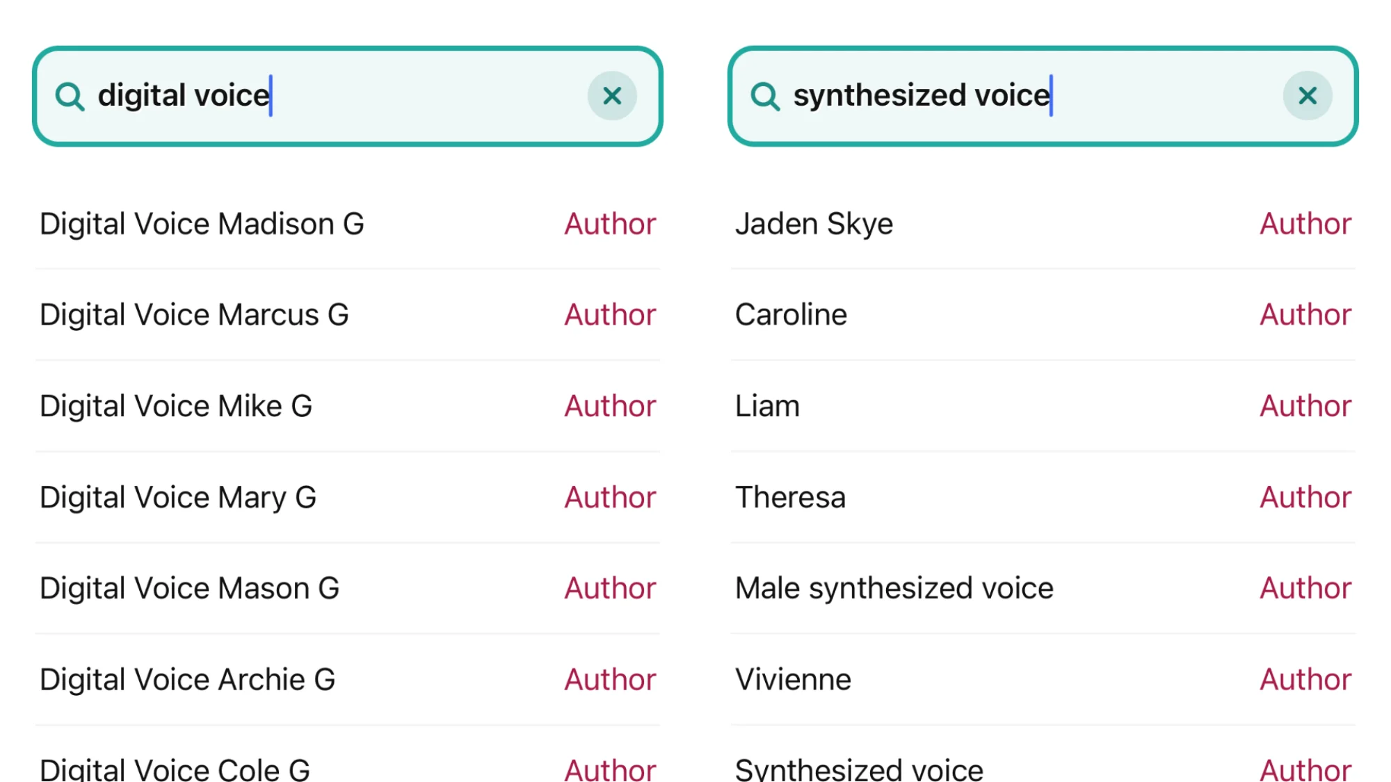 Two side-by-side screenshots of search terms in the Libbyapp.