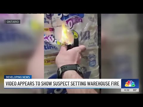 Video appears to show arson suspect setting Ontario warehouse on fire thumbnail
