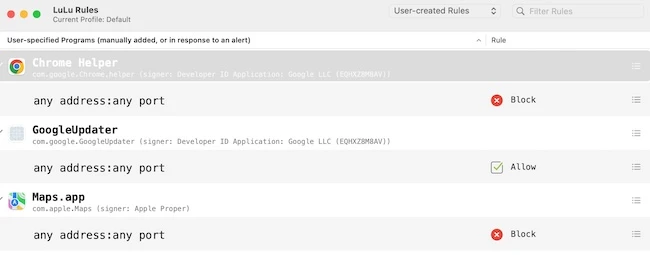 Rules LuLu macOS firewall