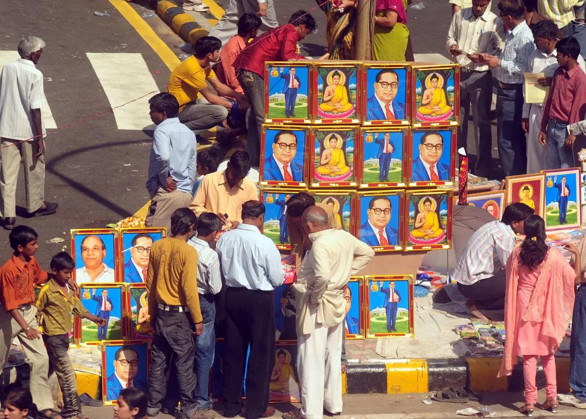 Pictures of B.R. Ambedkar and Buddha displayed for sale on Parliament Street in New Delhi. A file photograph. Pictures of B.R. Ambedkar and Buddha displayed for sale on Parliament Street in New Delhi. A file photograph.