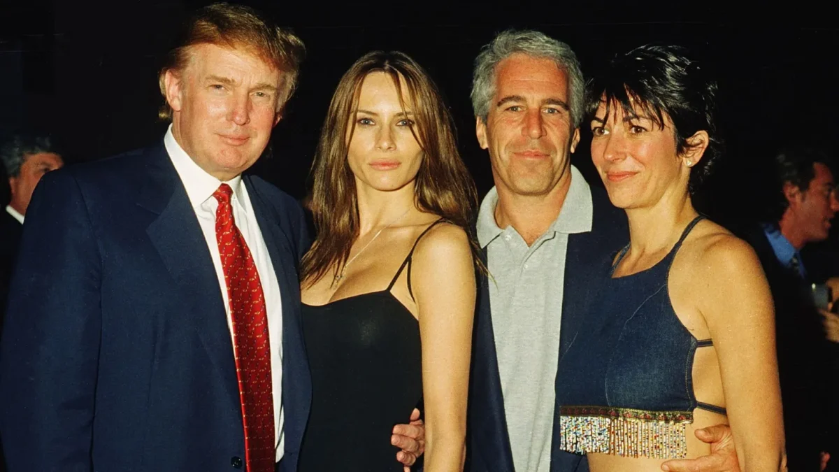 Image taken in 2000 shows Donald Trump with then-girlfriend Melania Knauss, standing beside Jeffery Epstein and Ghislaine Maxwell at the Mar-a-Lago club. Photo courtesy of Getty Images
