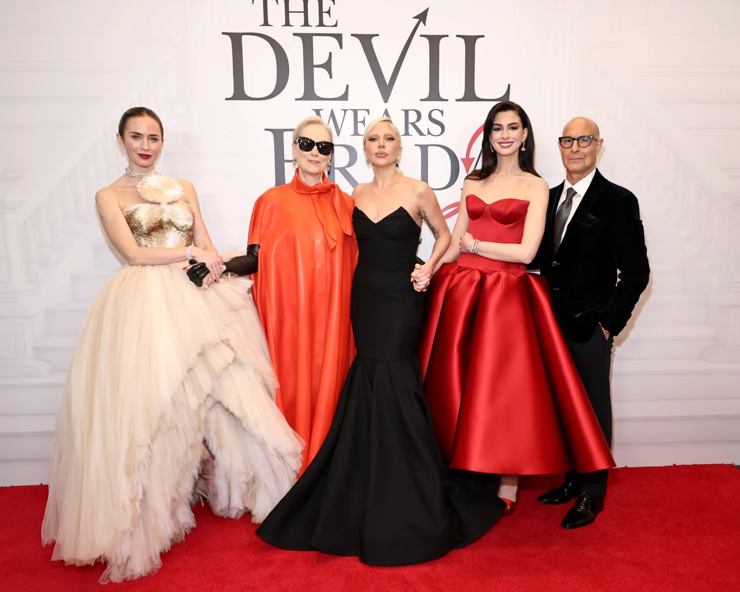 Lady Gaga joined Emily Blunt, Meryl Streep, Anne Hathaway and Stanley Tucci at the NYC premiere of The Devil Wears Prada 2 on Monday.