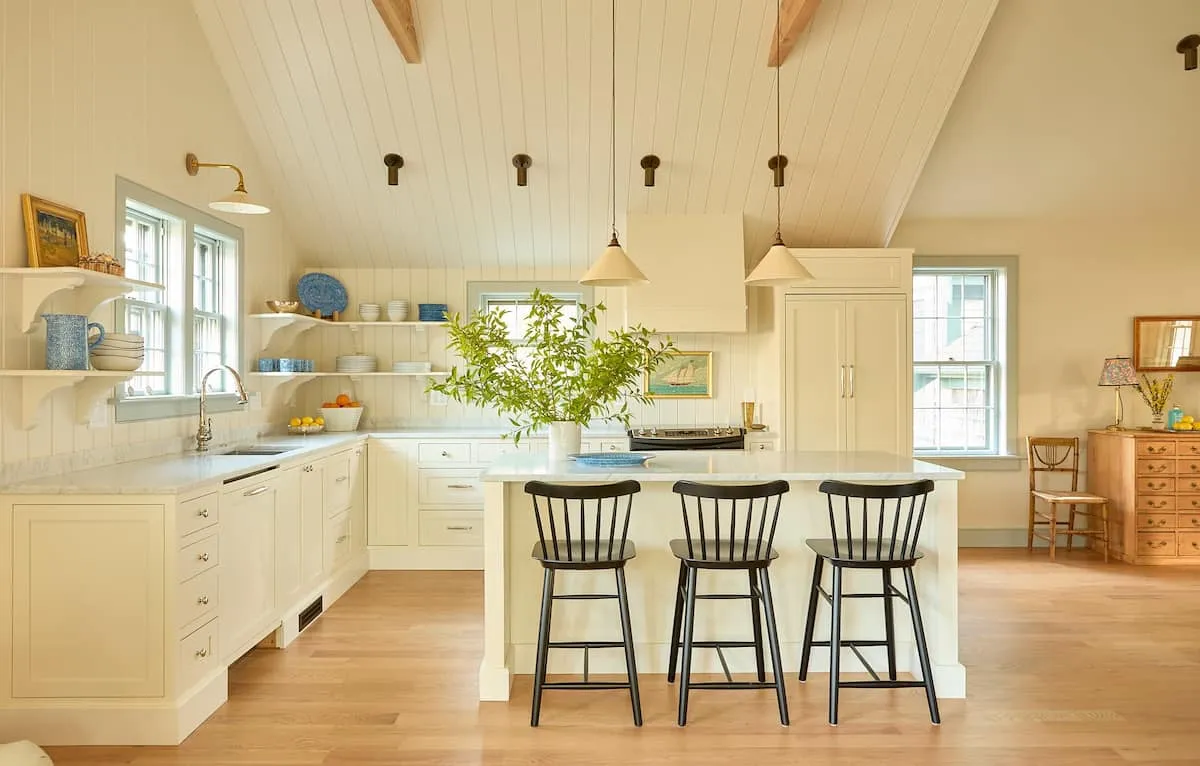 Image may contain Indoors Interior Design Kitchen Kitchen Island Plant and Furniture