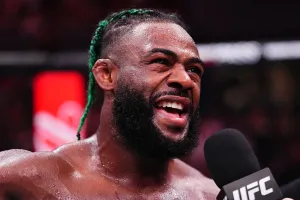 SHANGHAI, CHINA - AUGUST 23: Aljamain Sterling reacts after a victory against Brian Ortega in a 153-pound catchweight fight during the UFC Fight Night event at Shanghai Indoor Stadium on August 23, 2025 in Shanghai, China. (Photo by Jeff Bottari/Zuffa LLC)
