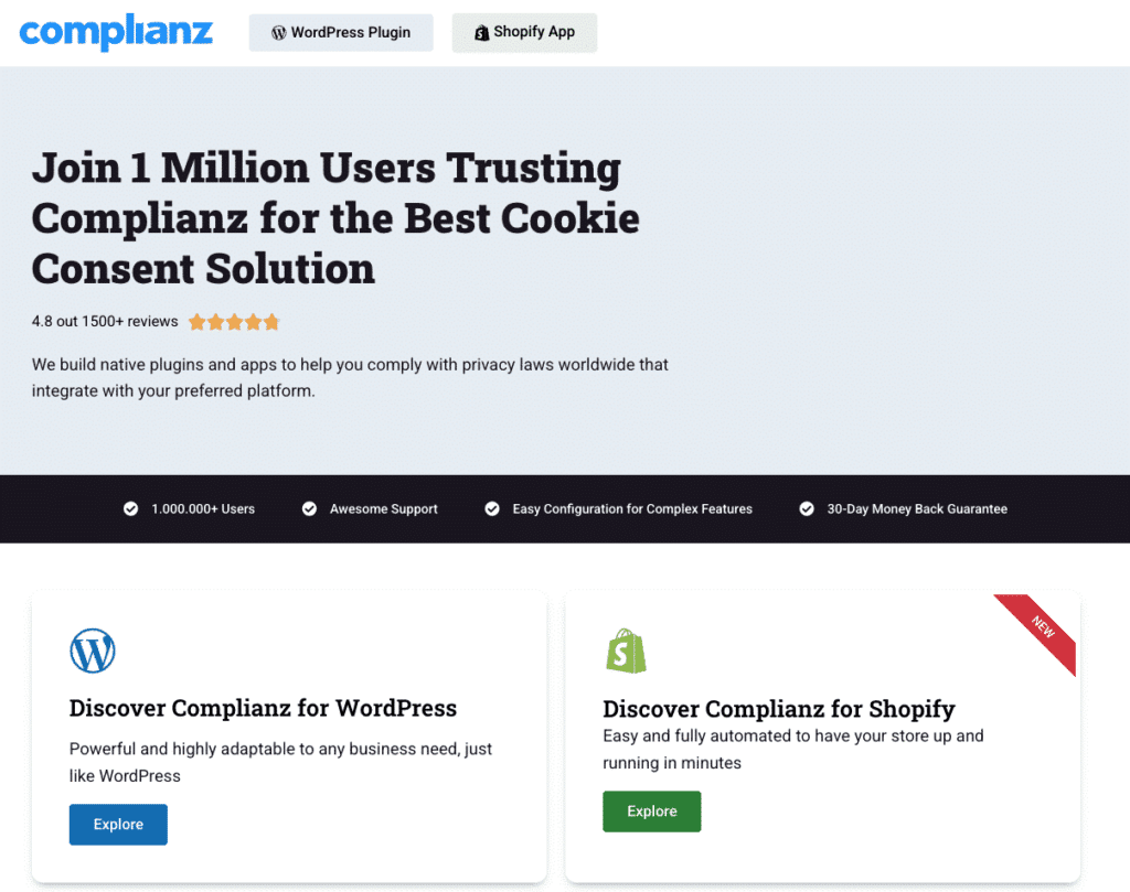 Complianz GDPR compliance plugin for WordPress and Shopify