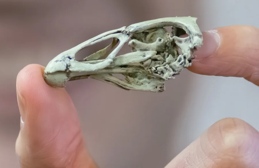 Close up of a fossilized skull.